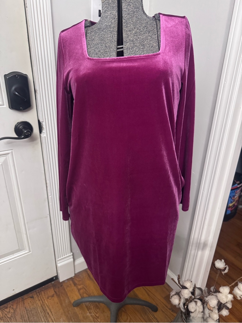 Women's Lands End Velvet Long Sleeve Shift Dress - Plum Small